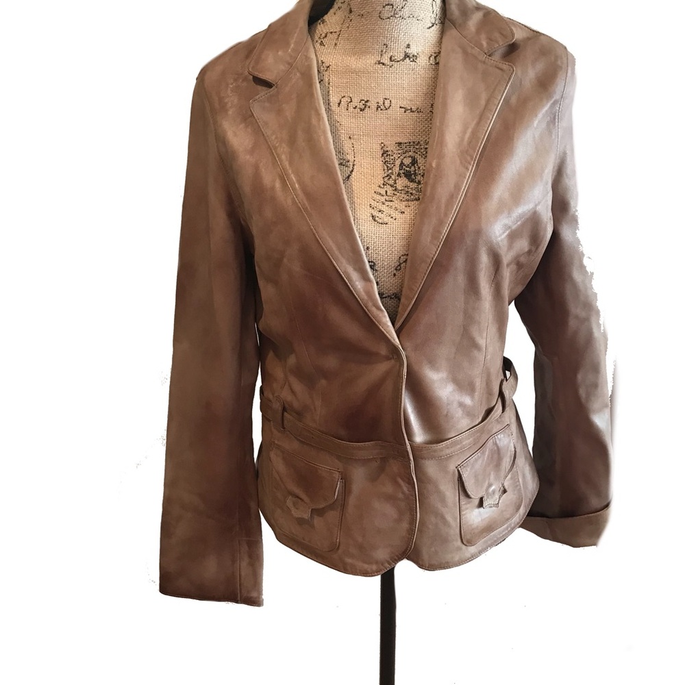 Aeropostale Tan Leather Button Up V Neck Jacket